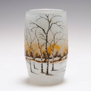 A Daum Miniature Enamelled Winter Landscape Vase c1905