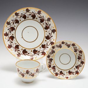 A Worcester Barr Period Porcelain Tea Cup, Saucer and Tea Plate c1800