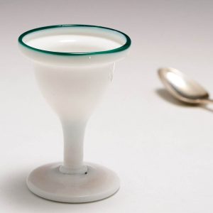 Opaque White Glass Egg Cup With Trailed Green Rim c1800