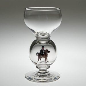 William Swingewood For Stevens and Williams Lampwork Horse and Huntress Wine Glass c1928