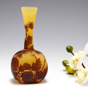 A Galle Cameo Glass Banjo Vase Wild Strawberry c1920