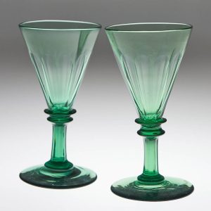 Two Victorian Green Wine Glasses