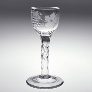 Engraved Georgian Wine Glass With Facet-Cut Stem c1770