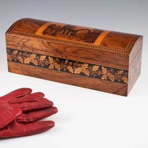 Tunbridge Ware Glovebox with Mosaic of Muckross Abbey c1870
