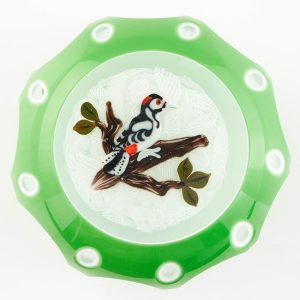 A John Deacons Double Overlay Lampwork Greater Spotted Woodpecker 2004