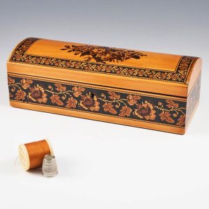 A Tunbridge Ware GloveBox with Rounded, flat-ended lid and Floral Berlin Wool-work Mosaics c1840
