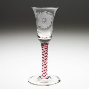 Jacobite Engraved Dutch Colour Twist Wine Glass c1780