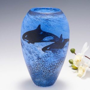 Contemporary Art Glass Vase by Malcolm Sutcliffe featuring Killer Whales