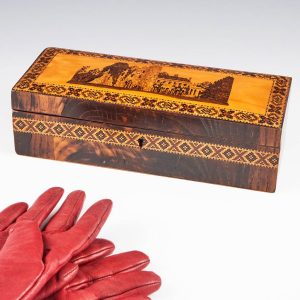 A Tunbridge Ware Pillow-topped Glove Box Box with Tonbridge Castle Mosaic c1860