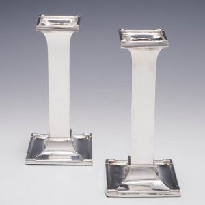Pair Sterling Silver Candlesticks Birmingham 1920