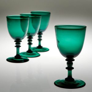 Four Balustroid Stem Wine Green Wine Glasses c1935