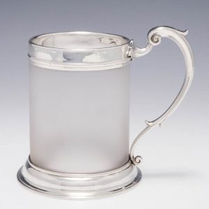 Victorian Silver And Glass Twelve Fluid Ounce Tankard London 1855