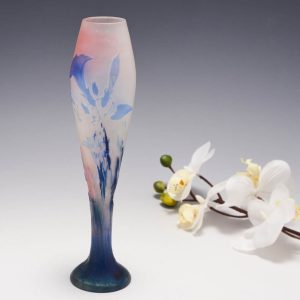 Galle Slender Cameo Baluster Vase With Morning Glory c1900