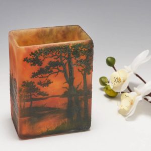 Very Rare Daum Nancy Three Colour Rectangular Landscape Vase c1910
