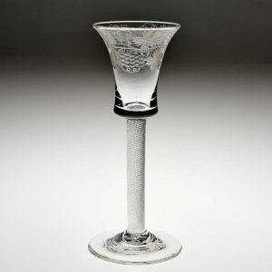 Engraved Air Twist Stem Glass With Engraved Waisted Bucket Bowl c1750