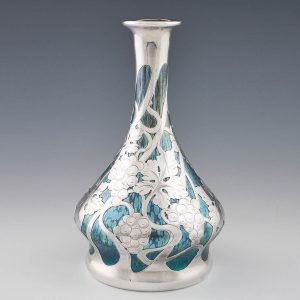 A Loetz Silver Overlay Cobalt Papillon Vase c1900