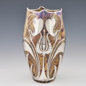 A Pallme Konig Glass Vase With Silver Overlay c1905