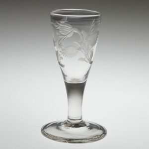 A Dram Glass Engraved With Rose Bud and Lily of The Valley c1790