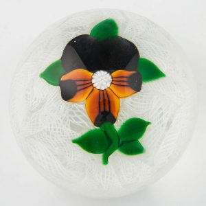 A John Deacons Pansy Lampwork On Muslin Paperweight 2000
