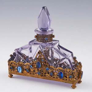 Bohemian Amethyst Glass Perfume Bottle Set in Ormolu Base c1920