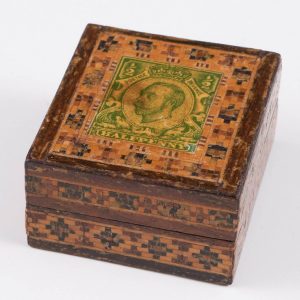 A Tunbridge Ware Postage Stamp Box George V Downey Head Halfpenny Issue- c1911