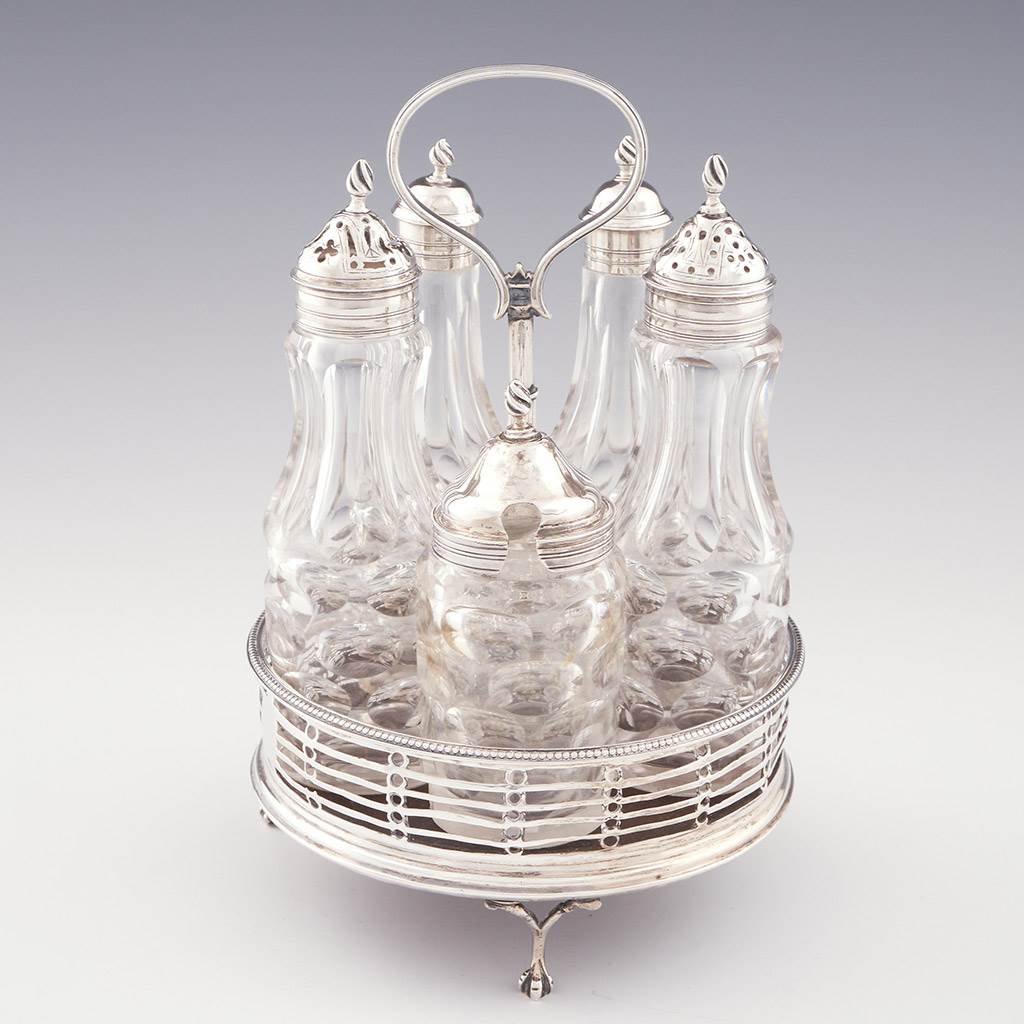 Silver/Glass Cruet Set with Stand