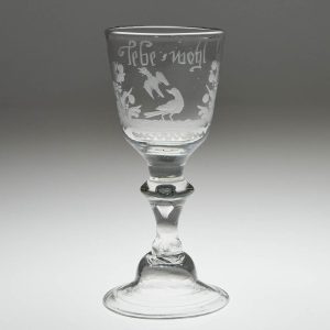 Engraved German Balustroid Wine Glass c1770