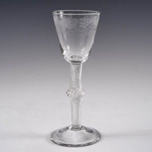 Engraved Georgian Air Twist Wine Glass c1750