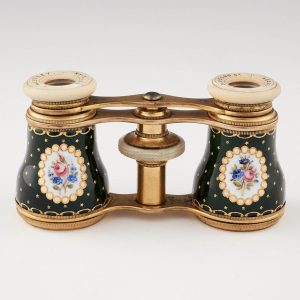 Pair of Edwardian Gilt and Enamel Opera Glasses c1910