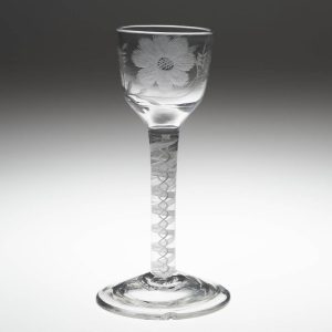 An Engraved Opaque Twist Stem Wine Glass c1760
