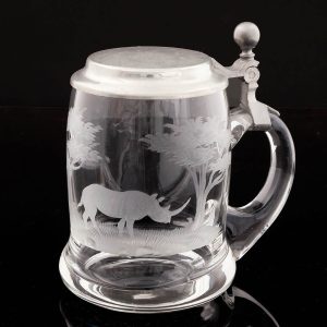 Rowland Ward Pewter Lid Big Game Engraved Tankard c1970 - Rhinoceros