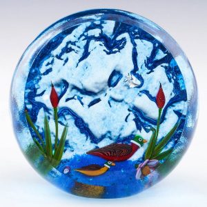 A John Deacons Aventurine Lampwork  Ducks and Bullrushes c2000