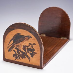 A Tunbridge Ware Book-slide with Mosaics of Two Deer and a Hawk c1860
