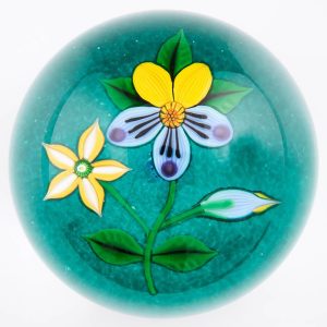A Large  John Deacons Two Flower And Bud Pansy Paperweight 2004