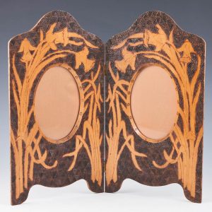A Decorative Wooden Folding Double Photograph Frame c1900