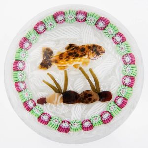 A John Deacons Lampwork Trout On The River Bed Paperweight 2001