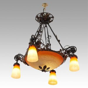 Art Deco Chandelier Five Light by Schneider Glass 1924-28