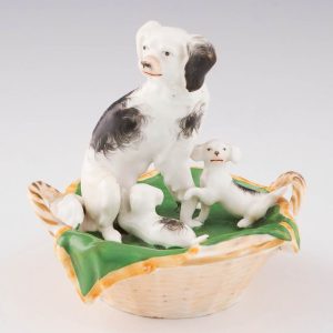 Staffordshire Porcelain Group Spaniel With Puppies c1840