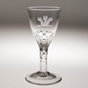 Engraved Ich Dien Prince of Wales Facet Cut Wine Glass c1762