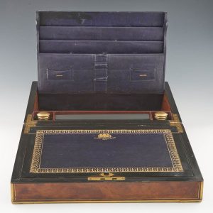 19th Century Writing Slope or Lap Desk - Burr Walnut and Brass Bound c1875