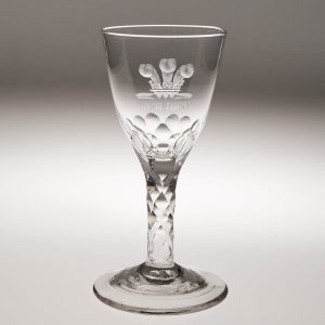 An Engraved For Prince of Wales Facet Cut Wine Glass c1762
