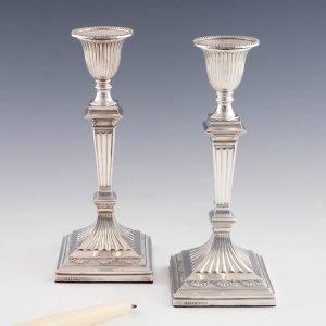 A Pair Sterling Silver Candlesticks Sheffield 1889