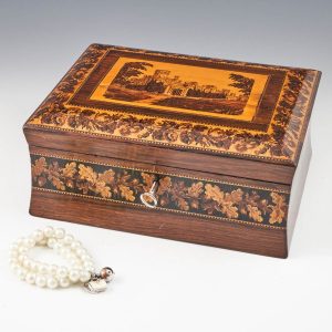 Tunbridge Ware Jewellery Box Depicting Eridge Castle c 1880