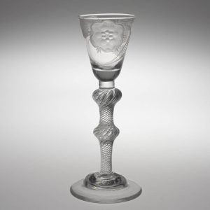 A Domed Foot Jacobite Engraved Wine Glass c1745
