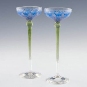 A Pair Fritz Heckert Cornflower Flower Glasses c1905