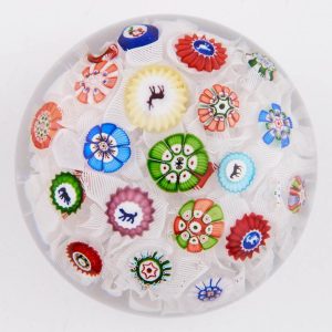 A Baccarat Gridel Scattered Millefiori On Muslin Ground Paperweight c1850