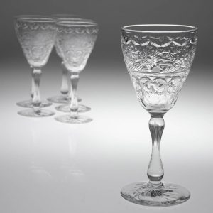 Set of Six Stevens and Williams Rock Crystal Wine Glasses c1910