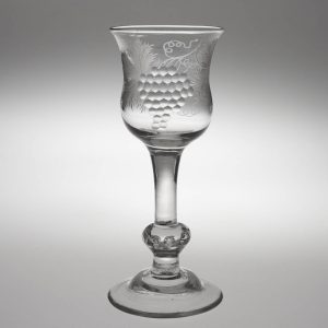 An Engraved Georgian Balustroid Wine Glass c1740