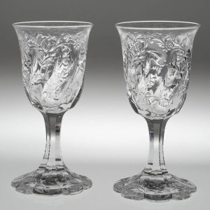 Signed J Palme Engraved Rock Crystal Glasses for Thomas Webb c1905