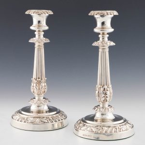 A Pair Of George IV  Sterling Silver Candlesticks Birmingham 1826